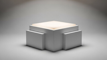 Modern gray cube light fixture with warm glow on gradient background