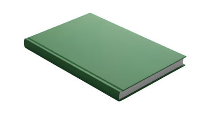 Green blank hardcover book mockup in perspective view isolated on white background