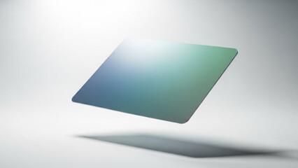 Shining blue green metallic plate floating in modern studio lighting