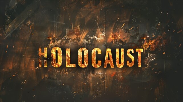 International Holocaust Remembrance Day poster, ultra-realistic minimalist memorial design, large bold centered text "HOLOCAUST", clean modern typography, dark muted background