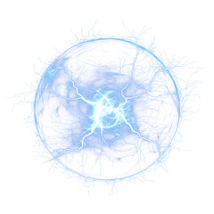 Blue Ball Lightning Energy Sphere with Electric Plasma on Transparent Background