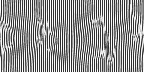 Obraz premium Black and white vertical stripes with wavy distortions and textured areas abstract background