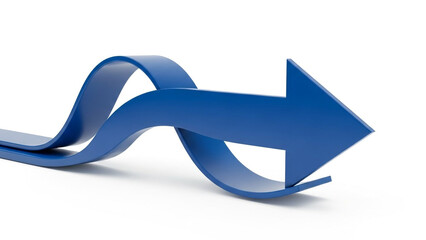 Dynamic blue arrow pointing forward in a creative twist
