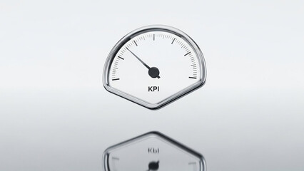 KPI gauge measuring business performance on reflective surface