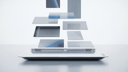 Modern layered glass rectangles on sleek silver base