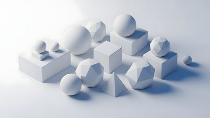 Minimal abstract white geometric shapes creating modern 3D background composition