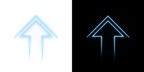 Blue Neon Arrow Up with Glowing Light Lines, Transparent PNG