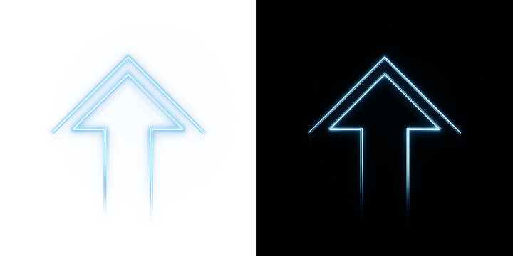 Blue Neon Arrow Up with Glowing Light Lines, Transparent PNG
