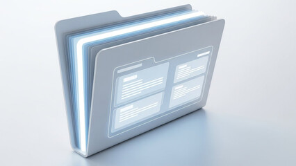 Modern digital file organizer with glowing blue interior