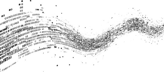 Black binary code flowing in a wave pattern on white background data digital technology