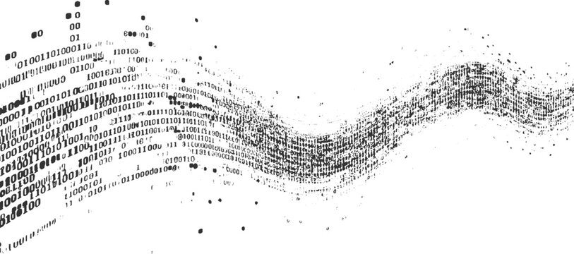 Black binary code flowing in a wave pattern on white background data digital technology