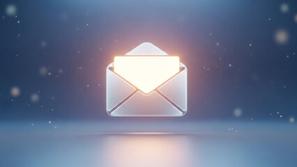 Glowing envelope icon on dark blue background with sparkling particles