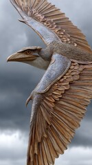 Obraz premium Majestic griffin soaring in cloudy skies with powerful wings and sharp eyes