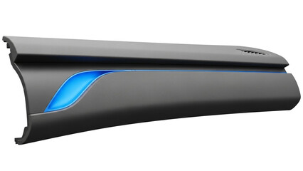 Modern sleek car interior dashboard trim with blue ambient lighting