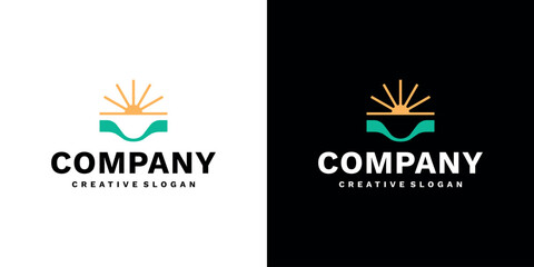 Modern Sunrise Symbol Logo Vector for Premium Natural Organic Product Branding Template Design