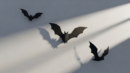 Flying bats silhouette on wall creating spooky halloween shadow decoration background