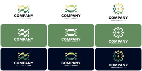 Collection of Teamwork Logos for Social Organizations, Humanitarian Welfare and Community Empowerment, Green Modern Vector Designs