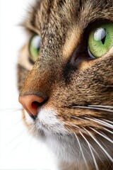 Stunning Close-Up Portrait of a Domestic Tabby Cat Featuring Beautiful Green Eyes and Soft Fur