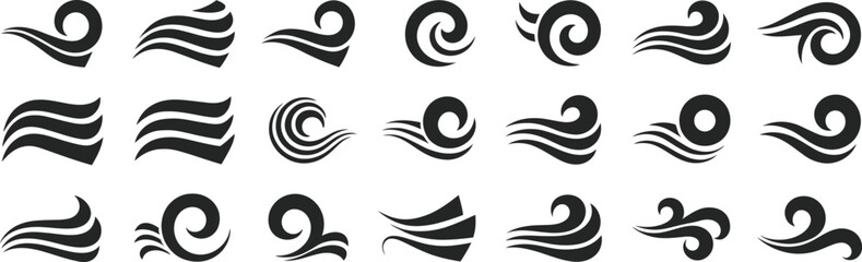 Wind Symbol Icon Set &ndash; Stylized Airflow Motifs for Motion and Atmosphere