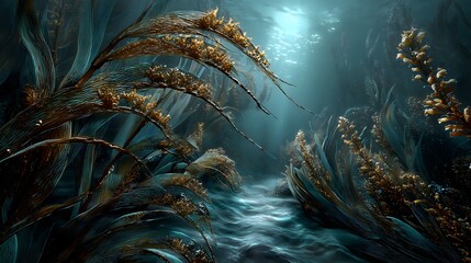 Kelp fronds swim submerged trench nature