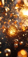 Obraz premium Hypnotic Collection of Golden Spheres Floating in Dark Cosmic Space with Shimmering Light Dots