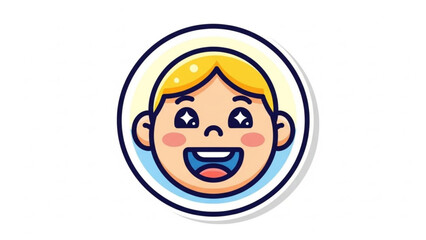 Obraz premium Smiling cartoon child face with blonde hair and rosy cheeks in a circular frame with white background