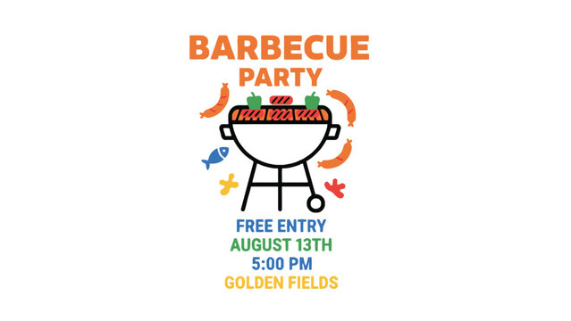 Vibrant Barbecue Party Invitation with Grilled Food and Free Entry Details