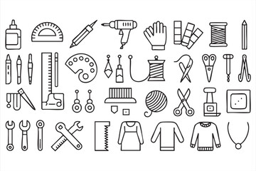 Obraz premium Craft and Sewing Tool Icons for Handmade and DIY Projects