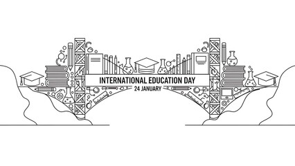 Fototapeta premium International Education Day Celebration Bridge Illustration With Books And Symbols