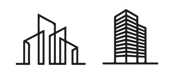 Obraz premium Minimalist city skyline icon set buildings vector line art abstract real estate architecture design