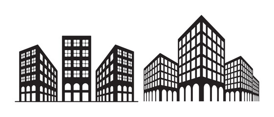 Fototapeta premium Set of varied cityscape silhouettes illustrating both contemporary and traditional urban buildings