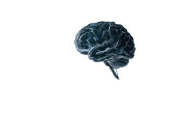 Ethereal, luminous brain rendered in icy blues, floats in blackness