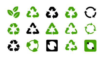 Recycling Symbols in Various Styles and Colors on White Background for Eco-Friendly Design