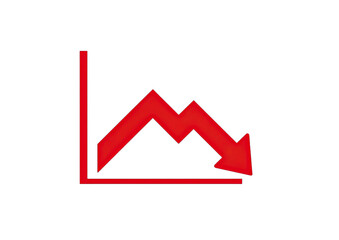 Red downward trending graph with sharp peaks and valleys, indicating loss