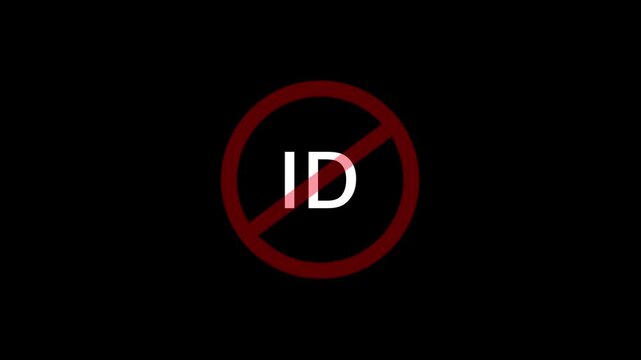 A circular red and black no id text icon animation. stop, not allowed and ban concept animation