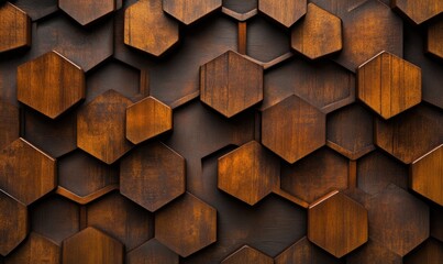 Abstract brown hexagon pattern background dark wood texture wall design