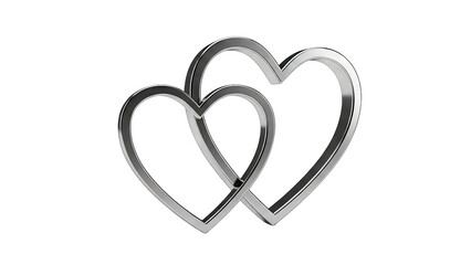 Intertwined Silver Hearts on White Background