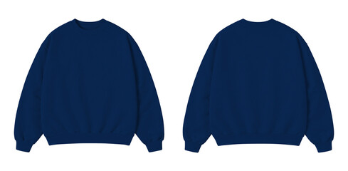Blank Dark Blue Oversized Sweatshirt Mockup Front and Back View Isolated on Transparent Background © Drip