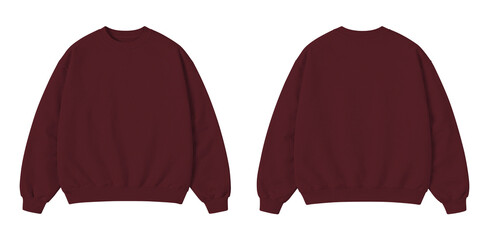 Burgundy Red Oversized Sweatshirt Mockup Front and Back View Isolated on Transparent Background © Drip