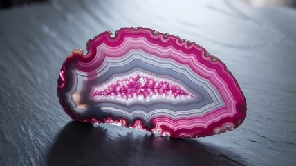 Oval Pink and Gray Agate Slice with Crystalline Interior