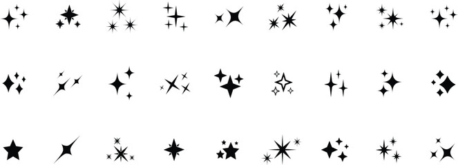 Sparkle star icon set. Simple star burst symbol. Vector set of different black sparkles icons on transparent background. © Meaerun nesa