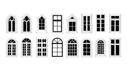 Obraz premium Various Window Frames in Modern Minimalist Style with Black and White Color Scheme in Vector Illustration for Architectural Design