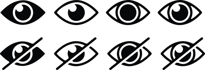 8 black eye icons set vector illustration style art