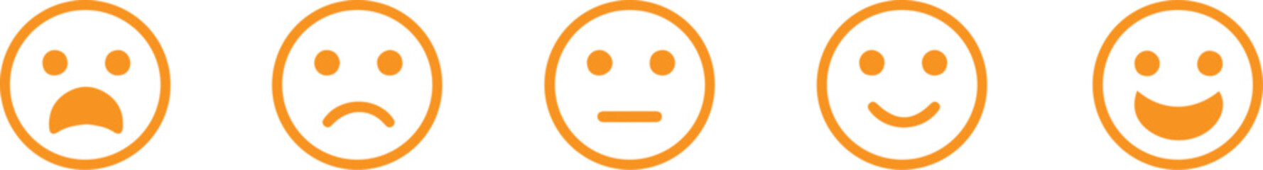 five emotion face yellow line icons set vector illustration style 