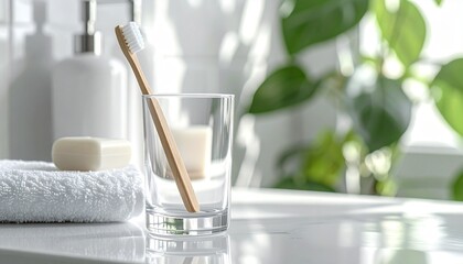 modern bathroom, toothbrush in a glass