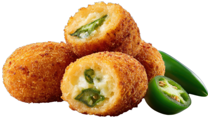Golden-brown, crispy fried bites filled with creamy cheese and spicy green peppers