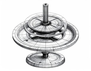 An intricate pen-and-ink drawing of a mechanical device