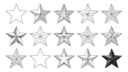 Obraz premium Star icons in various styles and shading on white background for graphic design