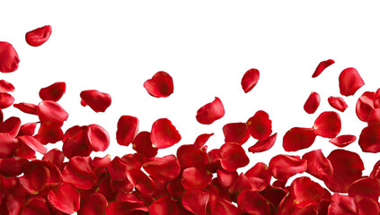 Red rose petals falling and creating a romantic, soft backdrop