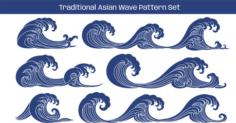 Traditional wave pattern set chinese wave japanese wave korean asian traditional illustrations decorations element vector design for background and wallpaper 2